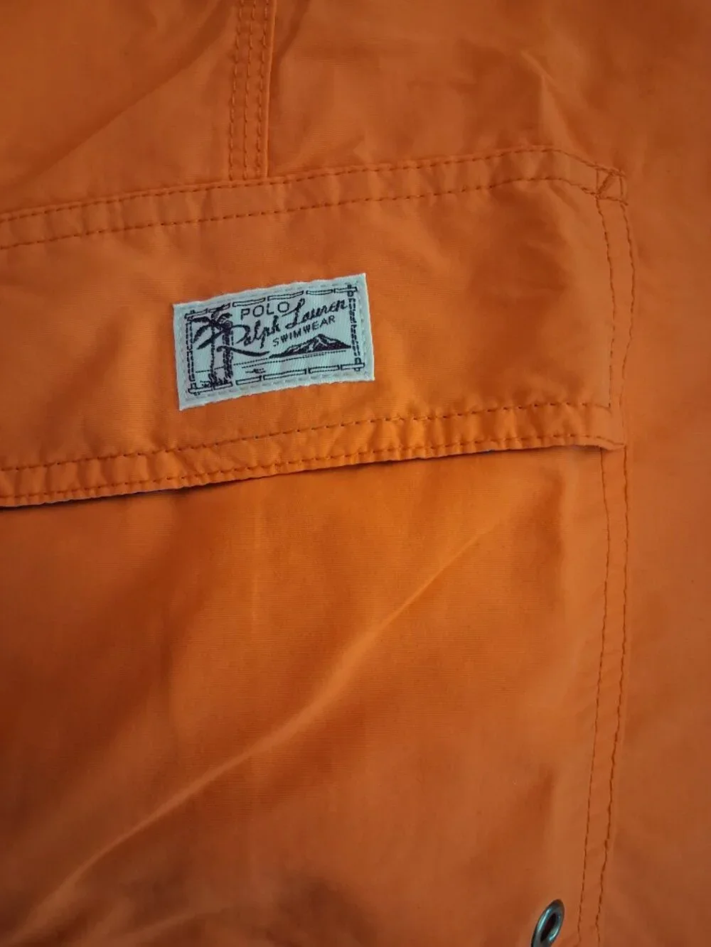 Polo by Ralph Lauren Orange Swim Trunks with Blue Waistband Detail